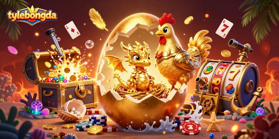 Experience the thrill of tylebongda with a golden dragon guarding poker chips amidst dazzling treasures