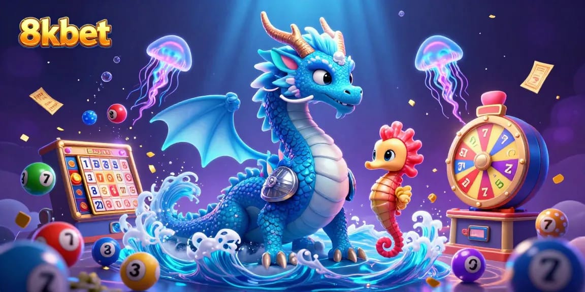 Experience the magic of 8kbet with vibrant characters in a rich underwater gambling scene filled with lottery excitement.