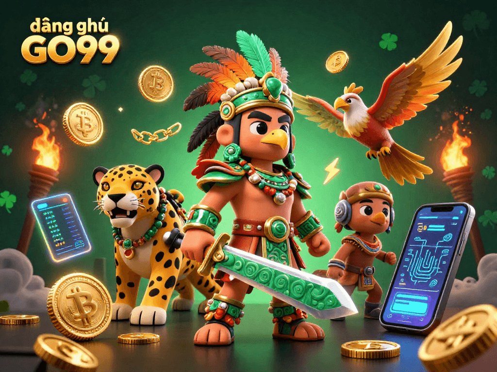 Experience excitement with đăng ký GO99, showcasing vibrant 3D Casino characters amidst cryptocurrency elements.
