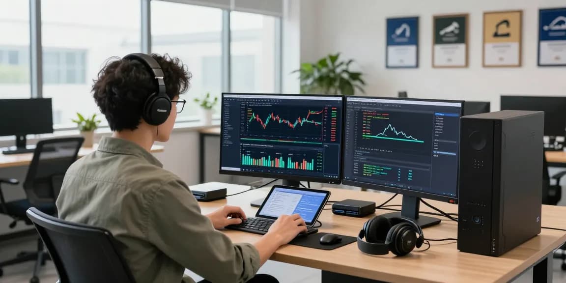 Real-time financial analysis with Taiwan weighted index API in a modern tech workspace.