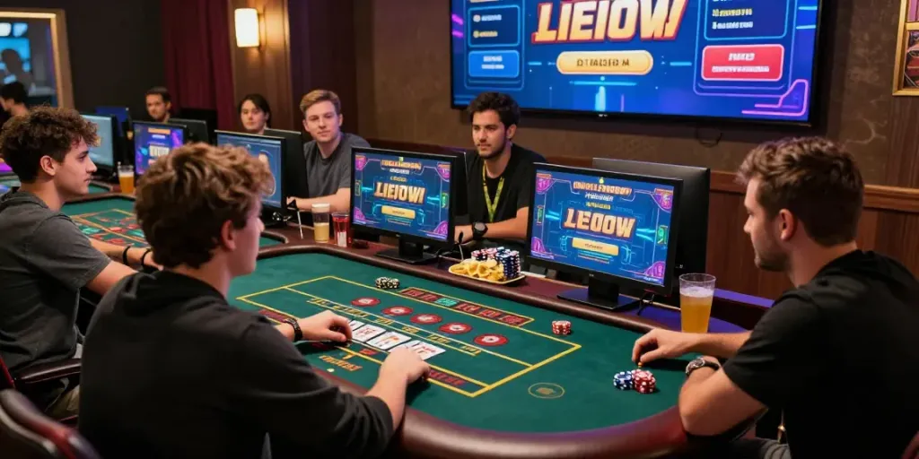 bigdewa players enjoying online casino games together in a vibrant setting