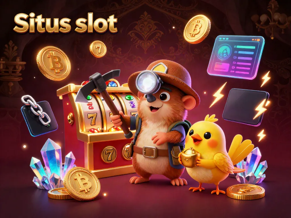 Experience excitement at Situs slot with a treasure hunter mole and canary exploring a vibrant casino setting.
