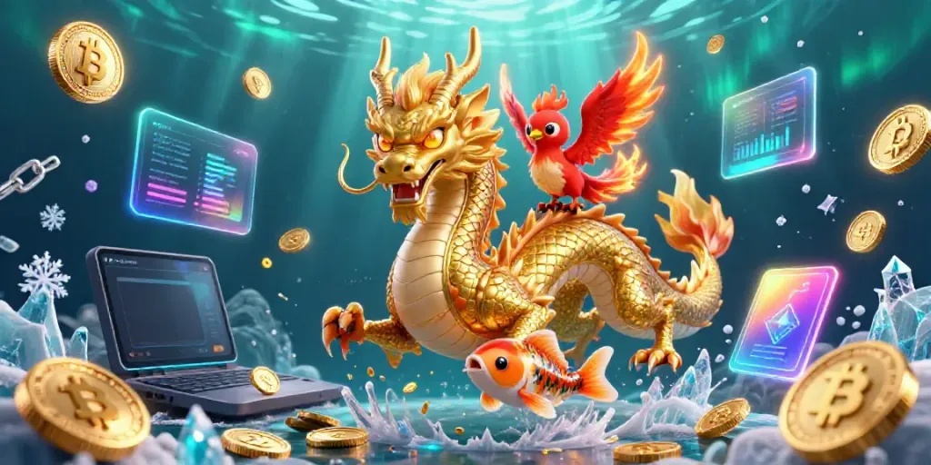 Join the excitement with ojol333 login featuring a golden dragon, phoenix, and koi fish among stunning game elements.