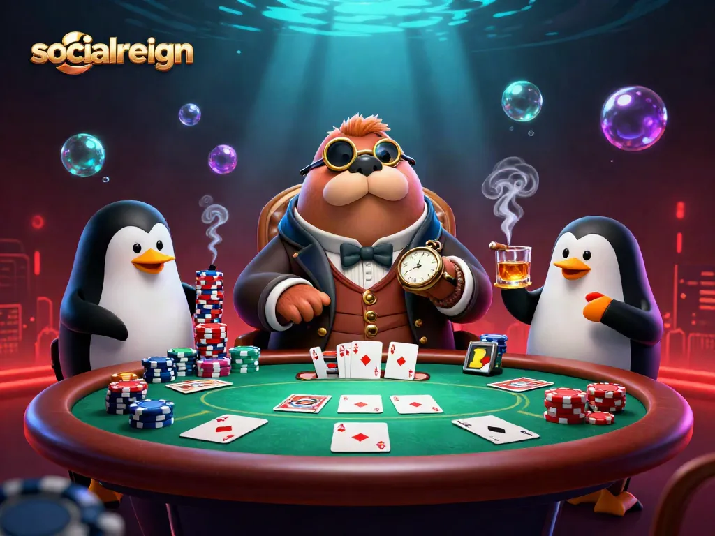 Engage in thrilling card battles at socialreign's underwater poker table with luxe visuals.