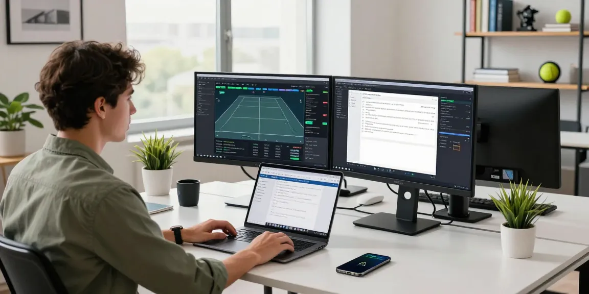 Tennis API for developers in a modern workspace, showcasing real-time tennis data and collaborative coding tools.