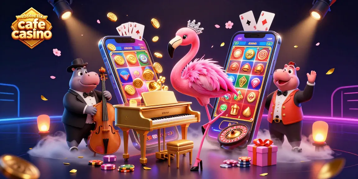 Experience the vibrant atmosphere of websites like cafe casino with a colorful casino scene featuring dynamic characters and games.