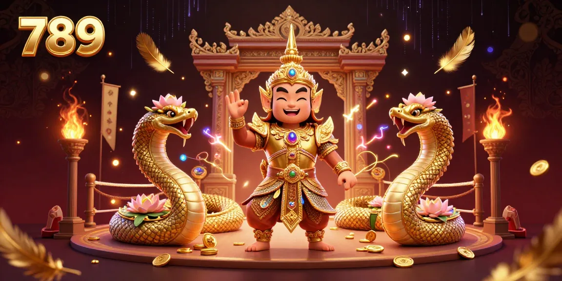 Experience the excitement of 789 with a vibrant illustration of a Thai guardian, Naga companions, and casino elements.