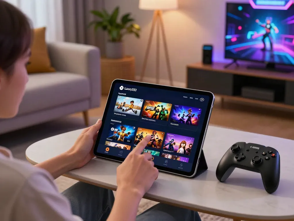 Luxury12 online gaming experience at home on a tablet with gamified interface.