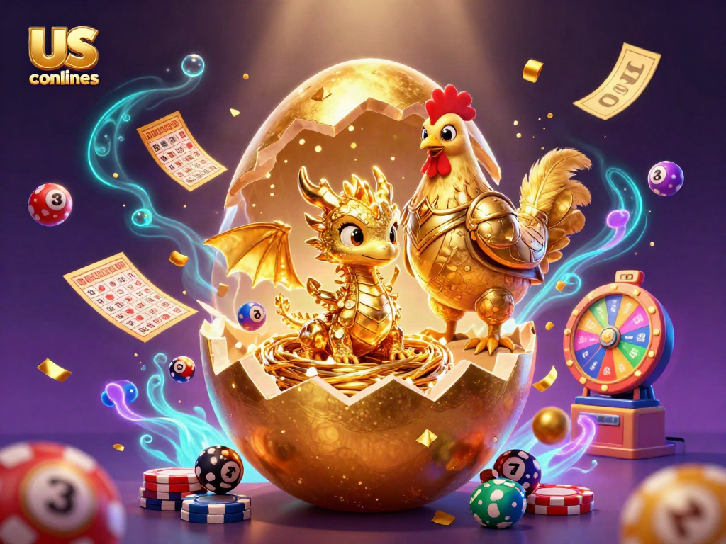 Engage with us online casinos featuring a golden dragon amidst lively lottery elements, offering a unique gaming atmosphere.