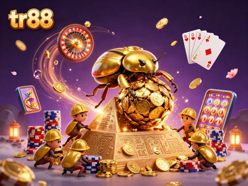 Experience the excitement of tr88 with a vibrant scene featuring golden coins and casino elements.