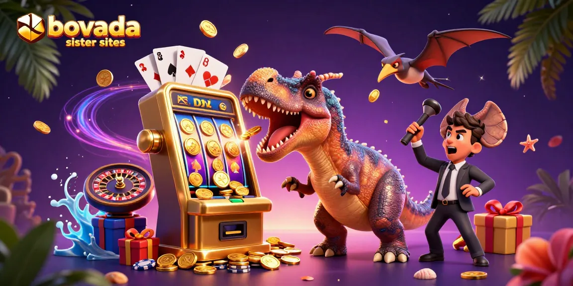 Engage in thrilling jackpots with Bovada sister sites as cartoon characters cheer during a casino win.