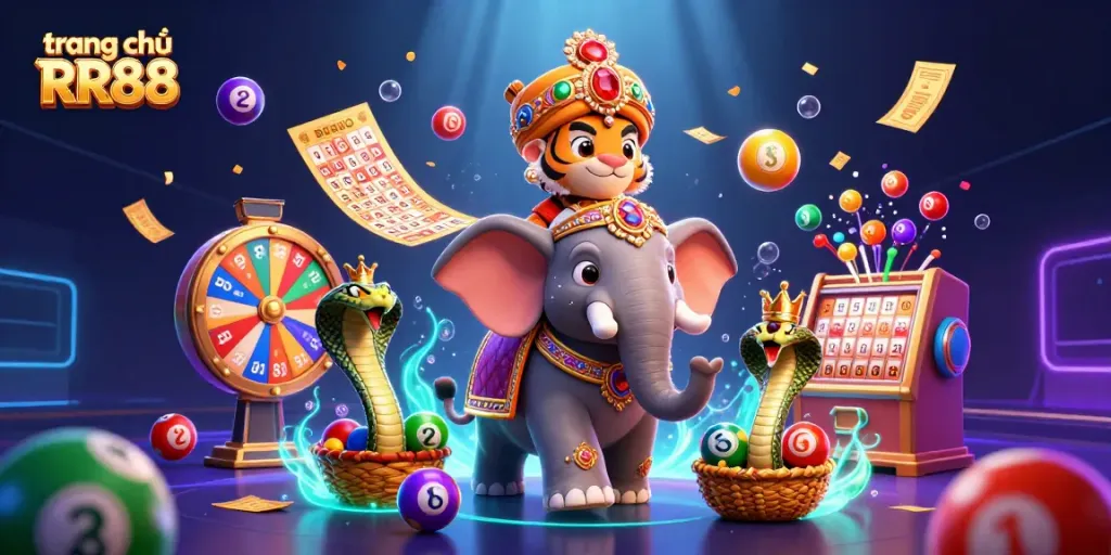 Win big at trang chủ RR88 with vibrant lottery elements and thrilling gaming visuals in an exciting 3D illustration.