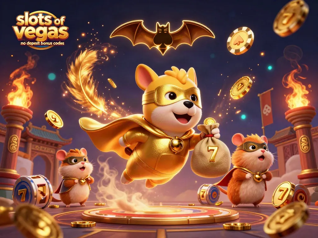 Engage with slots of vegas no deposit bonus codes through this vibrant 3D illustration featuring a superhero dog and hamster.