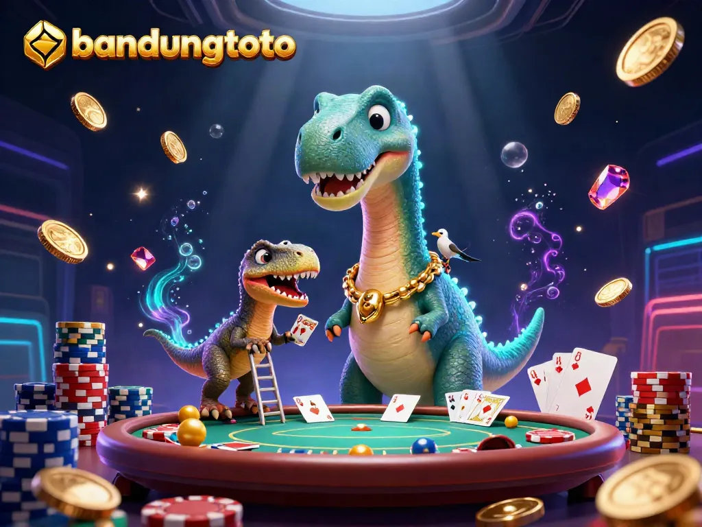 Experience bandungtoto excitement with a playful illustration of a brontosaurus in a vibrant casino.