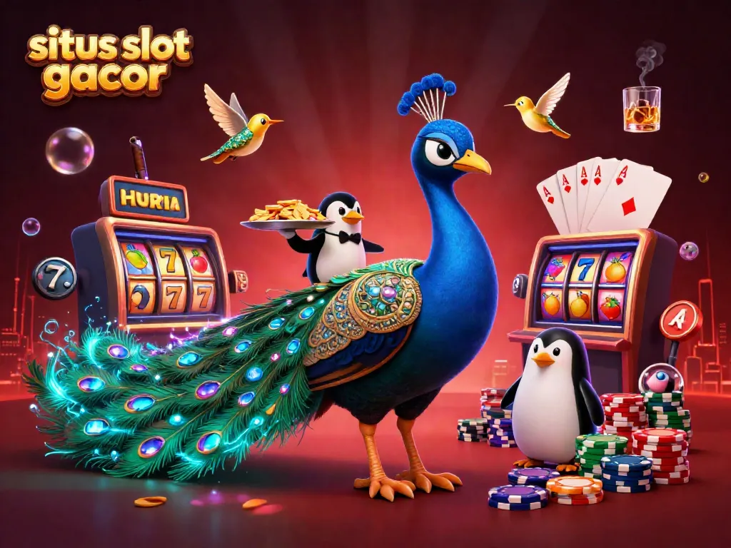 Experience winning excitement at situs slot gacor with vibrant slot reels, colorful chips, and animated characters in a rich casino scene.