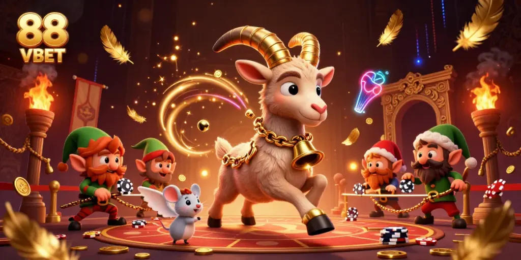 Experience the thrilling ambiance of 88 VBET as festive creatures clash in a vibrant casino.