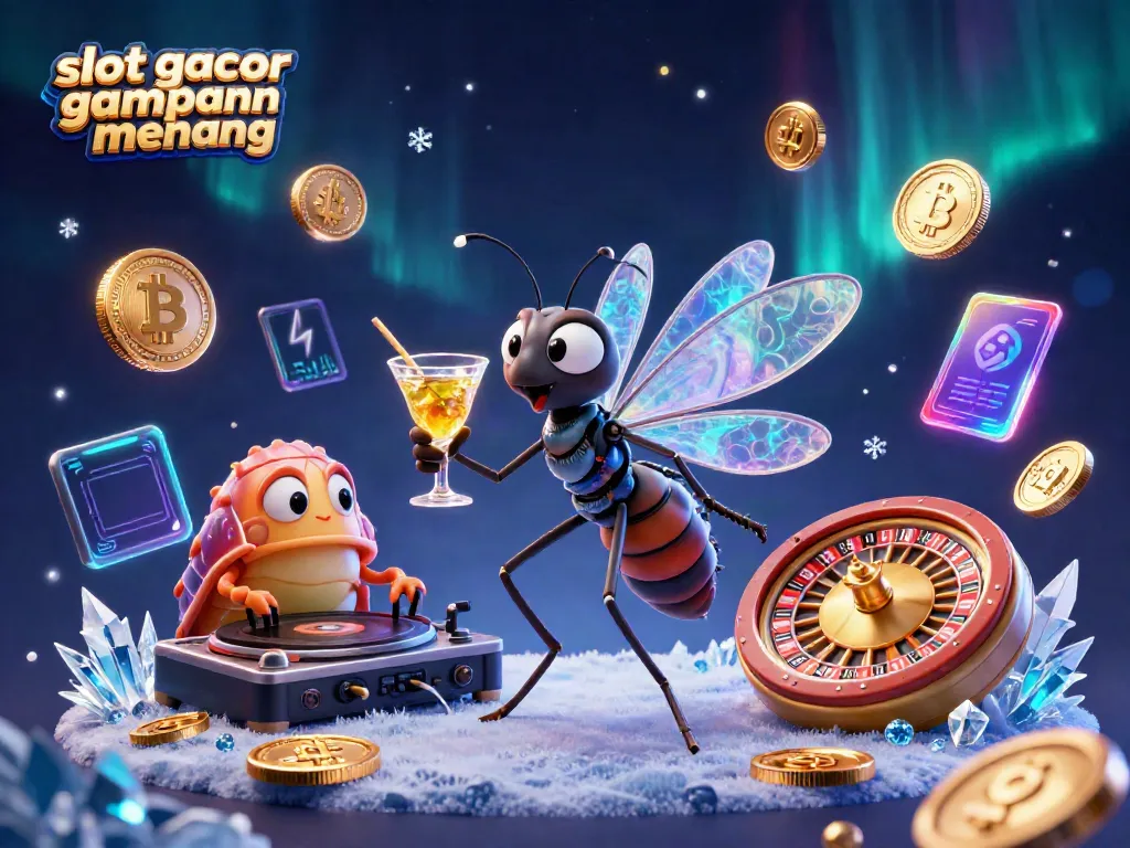Engage with slot gacor gampang menang through vibrant casino illustrations featuring a unique mosquito mascot.