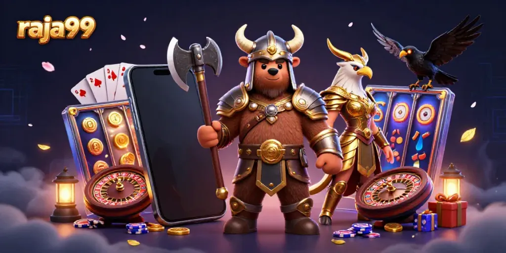 Engage in exciting wins with raja99 featuring vibrant 3D casino elements and characters