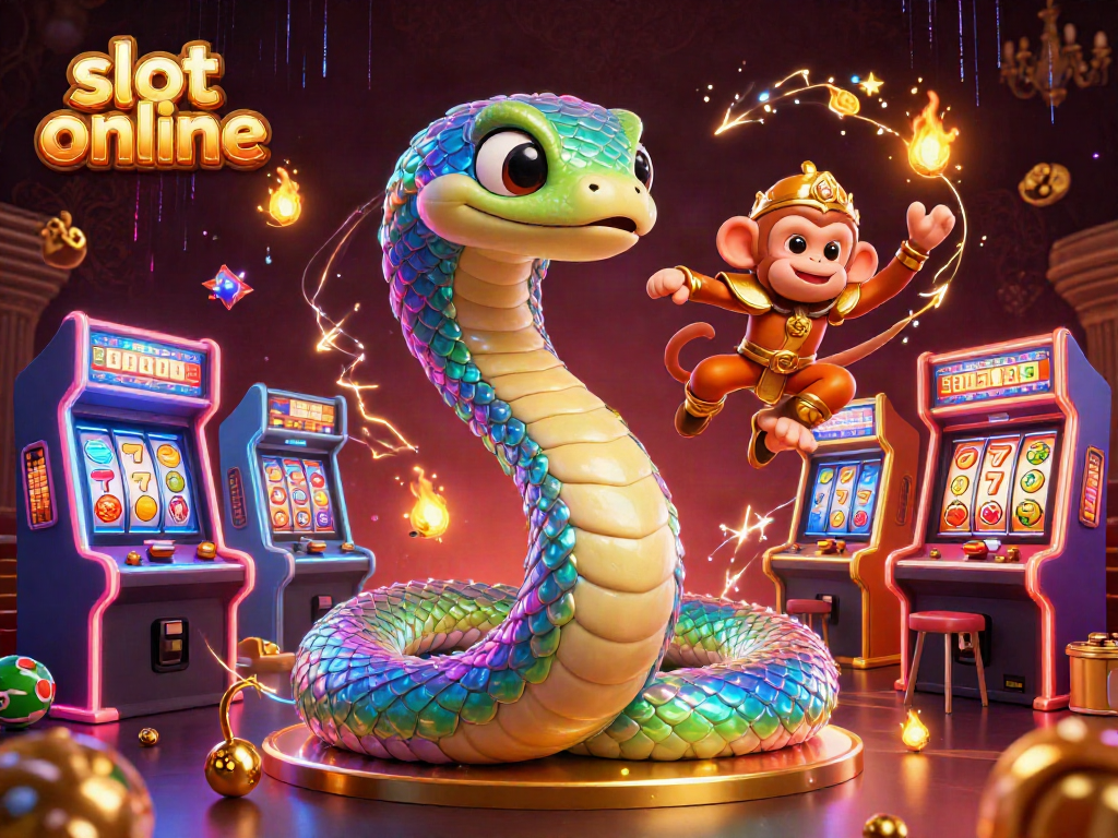 Experience vibrant slot online gameplay with colorful arcade machines and a playful monkey king.