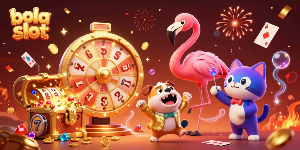 Experience the excitement of bola slot with vibrant characters and elements in a fun casino-themed illustration.