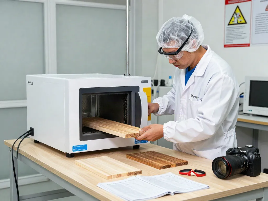 SHASHEL® technician using microwave equipment for eco-friendly wood insect elimination.