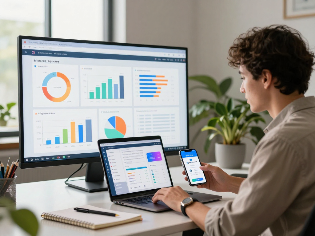 Buy app install metrics analysis in a modern digital marketing workspace.