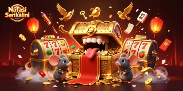Nafasi za kazi Serikalini showcases an enticing 3D treasure chest scene attracting adventurer mice with casino elements like slot reels and fireworks.