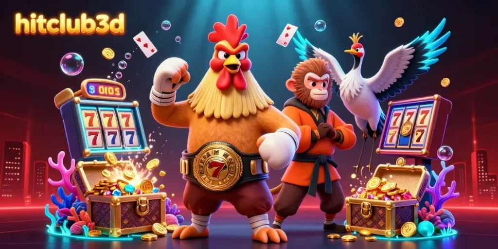 Experience the vibrant energy of hitclub3d with an exciting casino scene featuring animated characters and dynamic game elements.