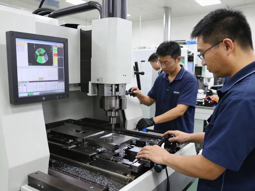 Technicians producing high precision cnc machining parts in a modern workshop.