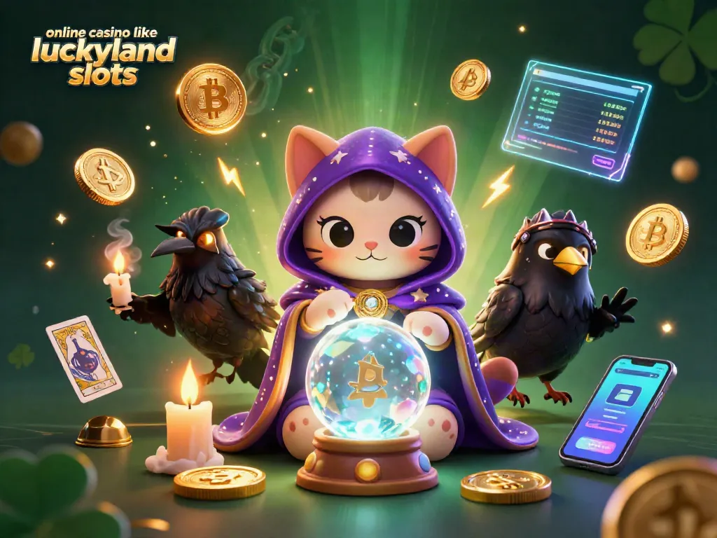 Play exciting games at online casino like luckyland slots with vibrant 3D characters and glowing crypto elements.