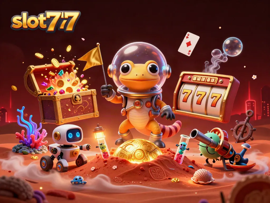 Engage with slot777 adventures in a vibrant Martian casino scene bursting with excitement.