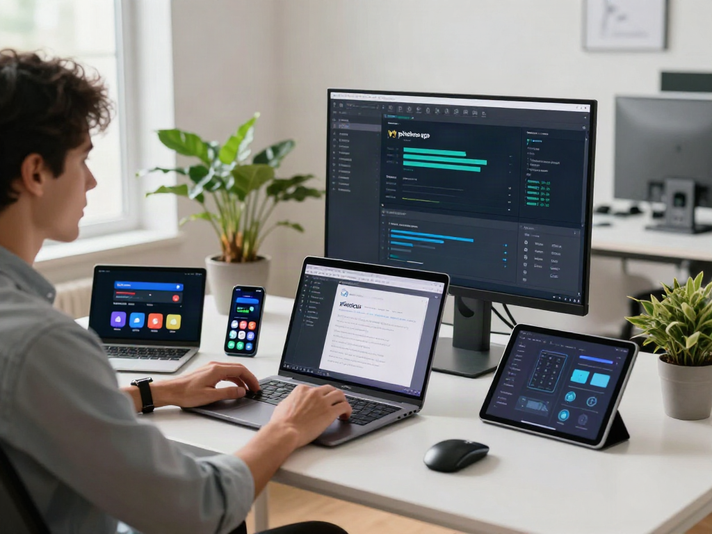 Engaging developer using pikashow apk in a modern tech workspace.