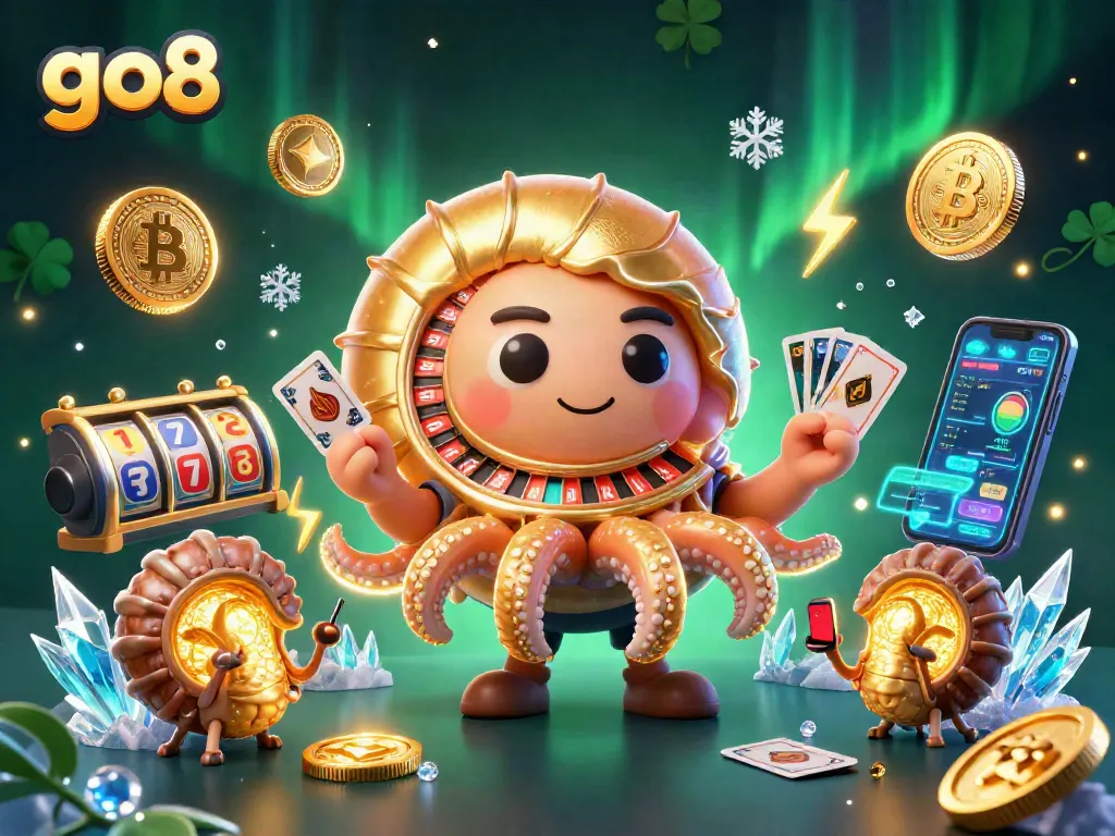 Experience the excitement of go8 with a vibrant 3D casino scene featuring dynamic gaming elements.