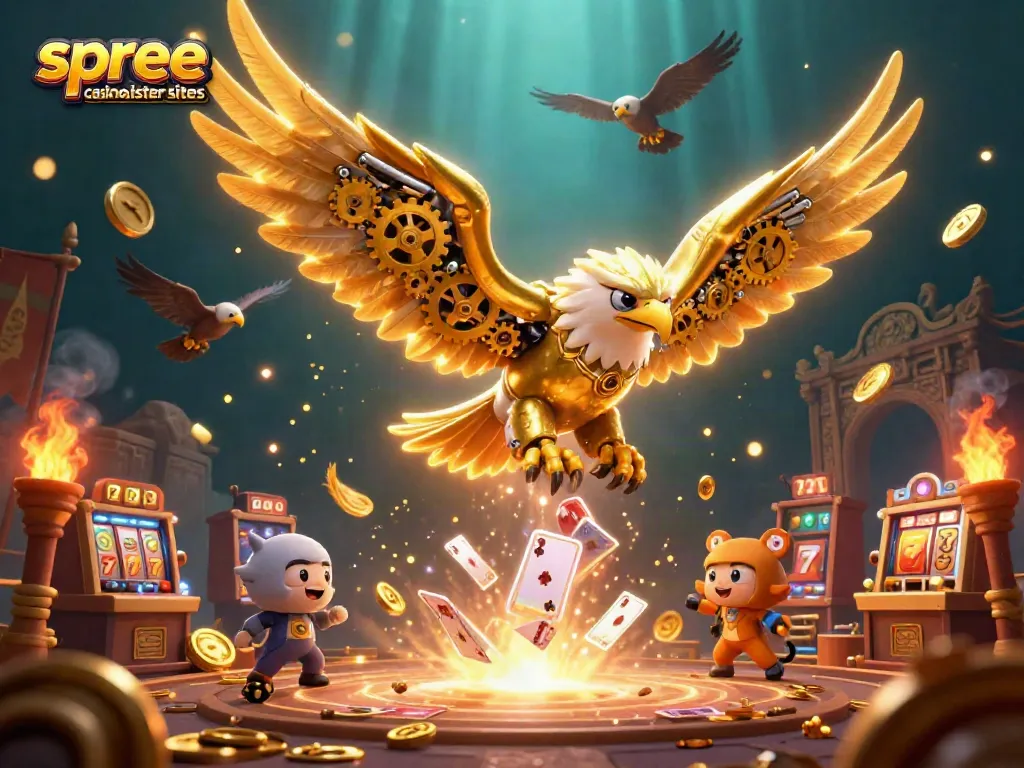 Experience the thrill of spree casino sister sites through a vibrant 3D illustration of playful slot gaming!