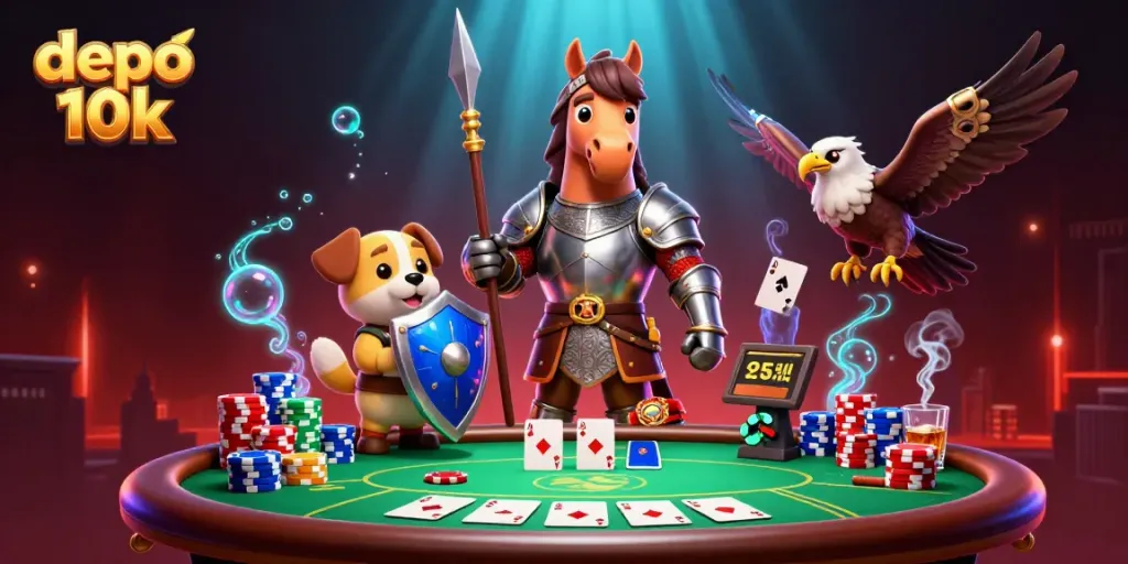 Engage with depo 10k in a vibrant 3D casino scene featuring medieval characters.