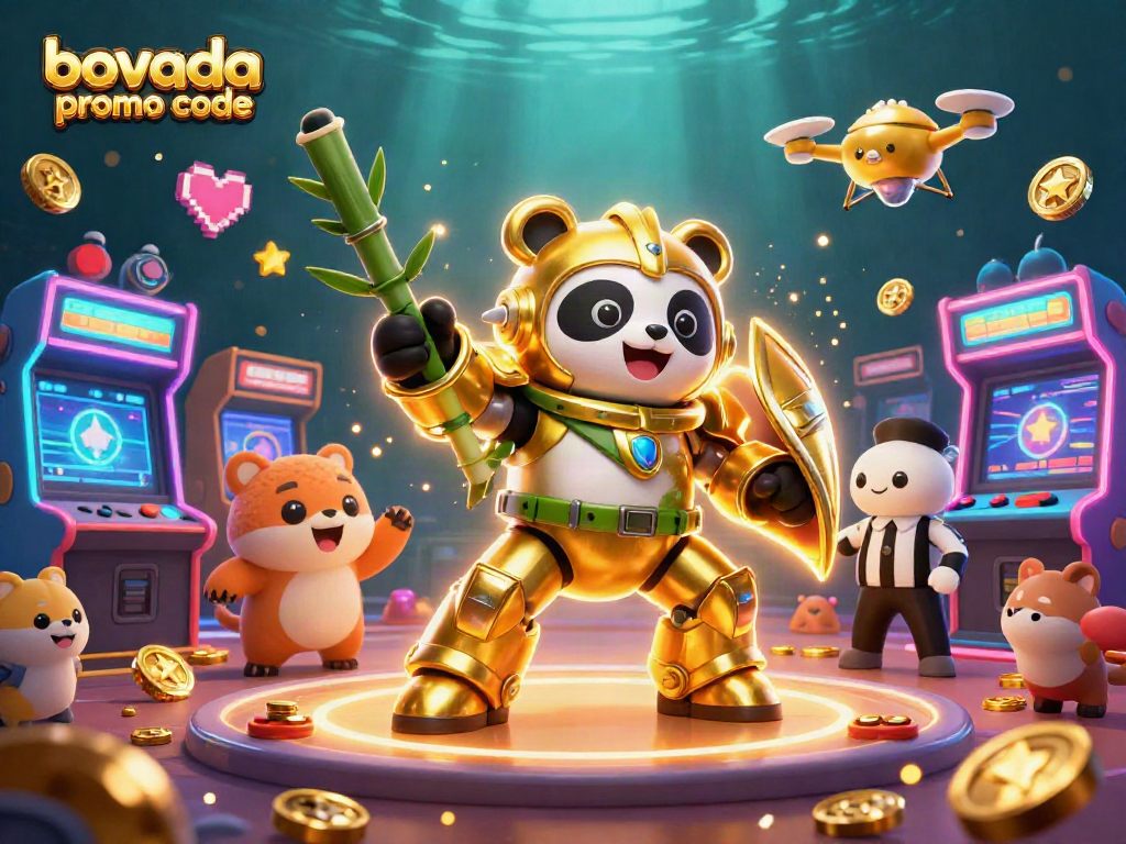 Explore exciting gameplay with the Bovada promo code in this vibrant 3D casino scene.