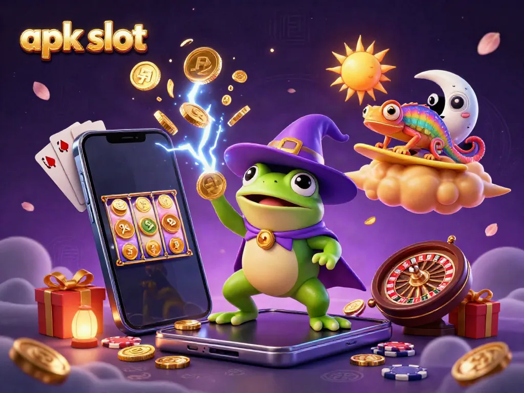 Join the excitement with apk slot as the wizard frog conjures coins and chameleon surfs on a cloud!