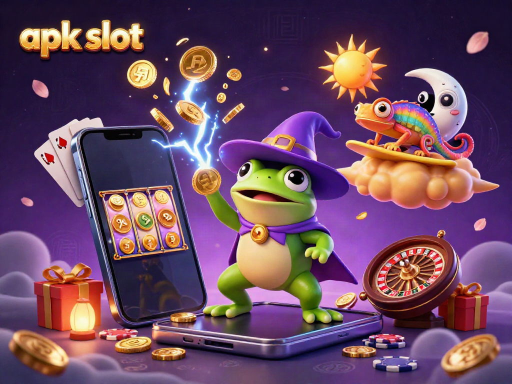 Join the excitement with apk slot as the wizard frog conjures coins and chameleon surfs on a cloud!