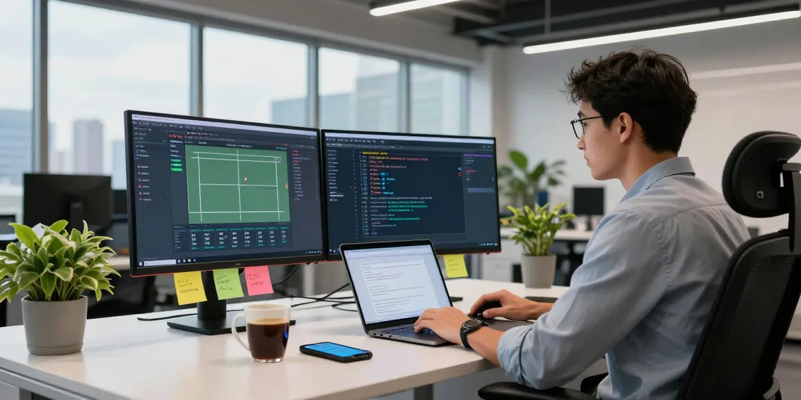 Tennis API for developers showcased in a vibrant workspace with live scores and dynamic analysis.