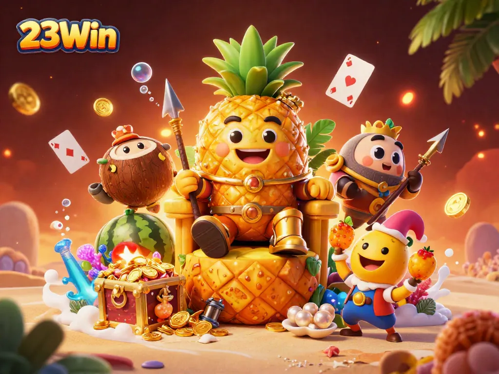 Experience the vibrant world of gaming at 23Win with our golden pineapple king and treasures.