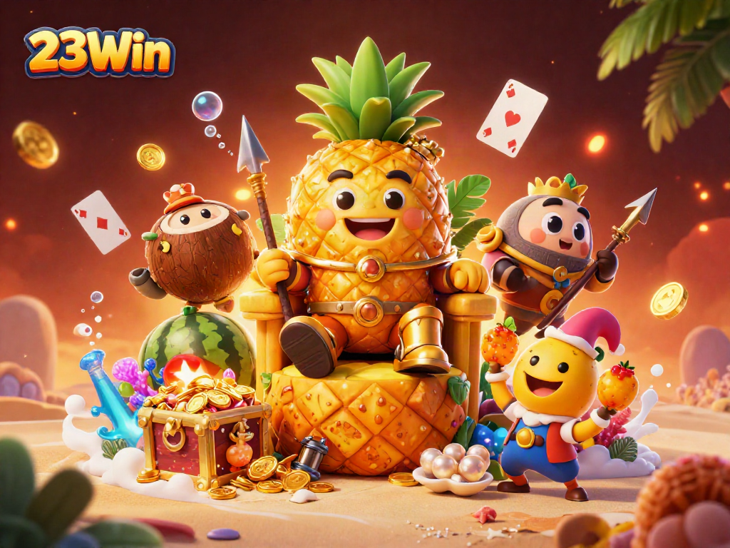Experience the vibrant world of gaming at 23Win with our golden pineapple king and treasures.