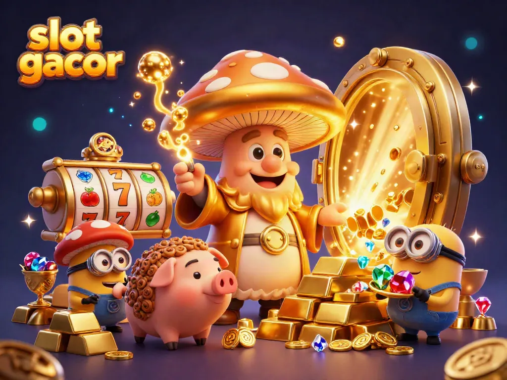 Engage with slot gacor magic as a wizard transforms everything to gold in a vibrant casino scene.