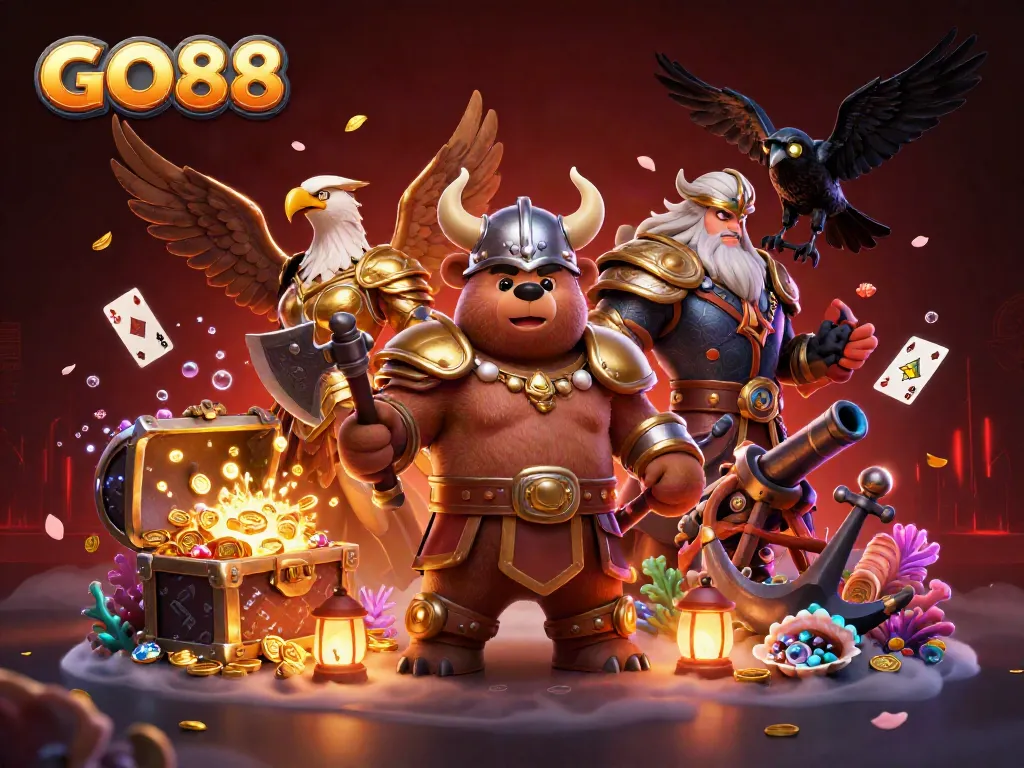 Experience the excitement of GO88 gaming with dynamic characters and animated casino elements.