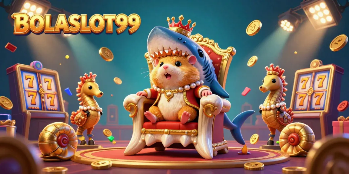 BOLASLOT99 showcases a vibrant gaming scene with a golden hamster king and slot elements.