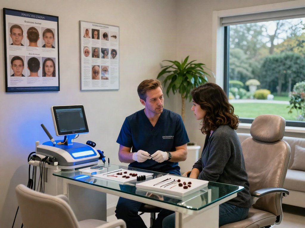 Consultation on hair transplant turkey price in a luxury medical clinic.