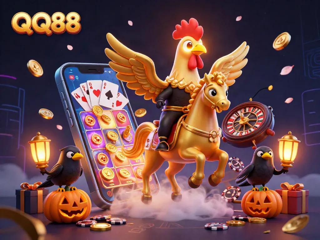 Engage with QQ88's thrilling casino experience featuring colorful slots and lively game elements.