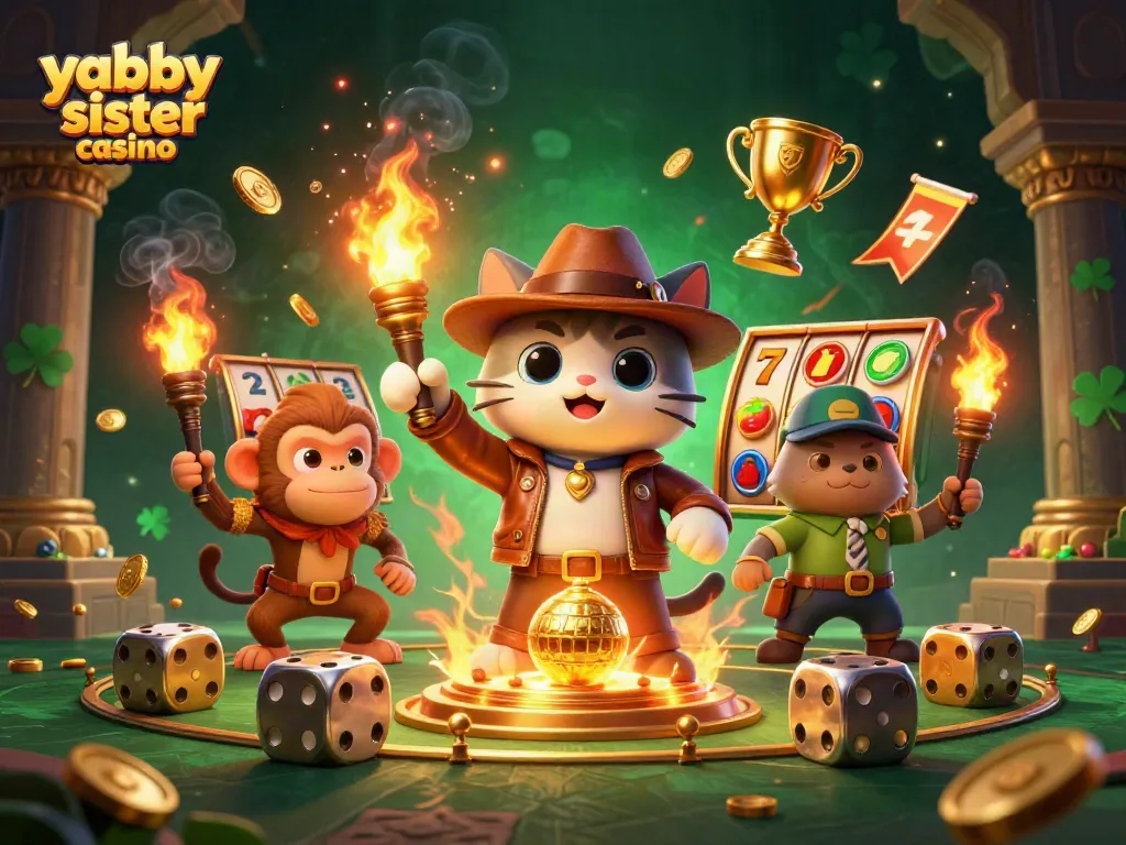 Explore yabby sister casino treasures with an archaeologist cat and flying slot elements.