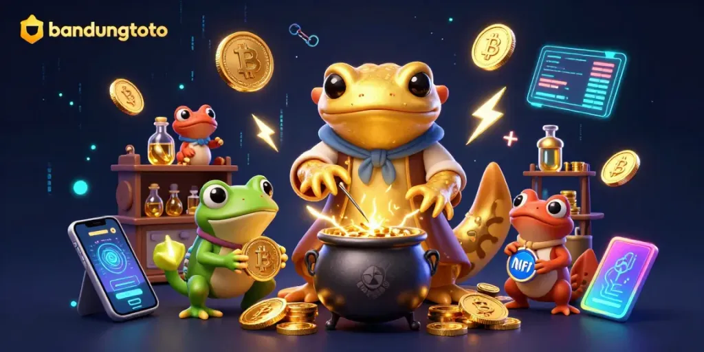 Experience the magic of bandungtoto in a 3D gambling scene filled with gold coins and vibrant energy.