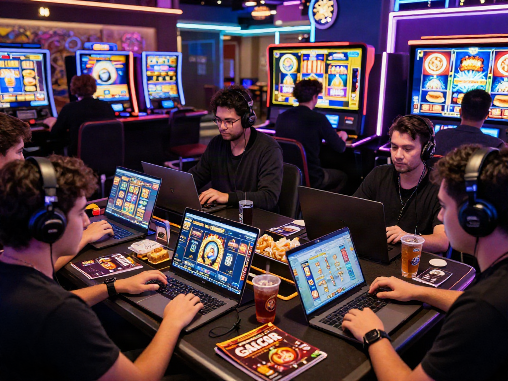 Players enjoying slot gacor at an online casino, showcasing vibrant slot games and an engaging atmosphere.