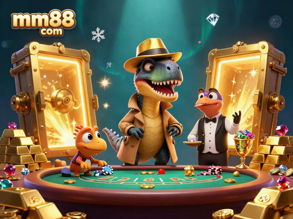 Engage with mm88 com at a blackjack table featuring a cartoon velociraptor, a stegosaurus pit boss, and a sneaky compy pickpocket.